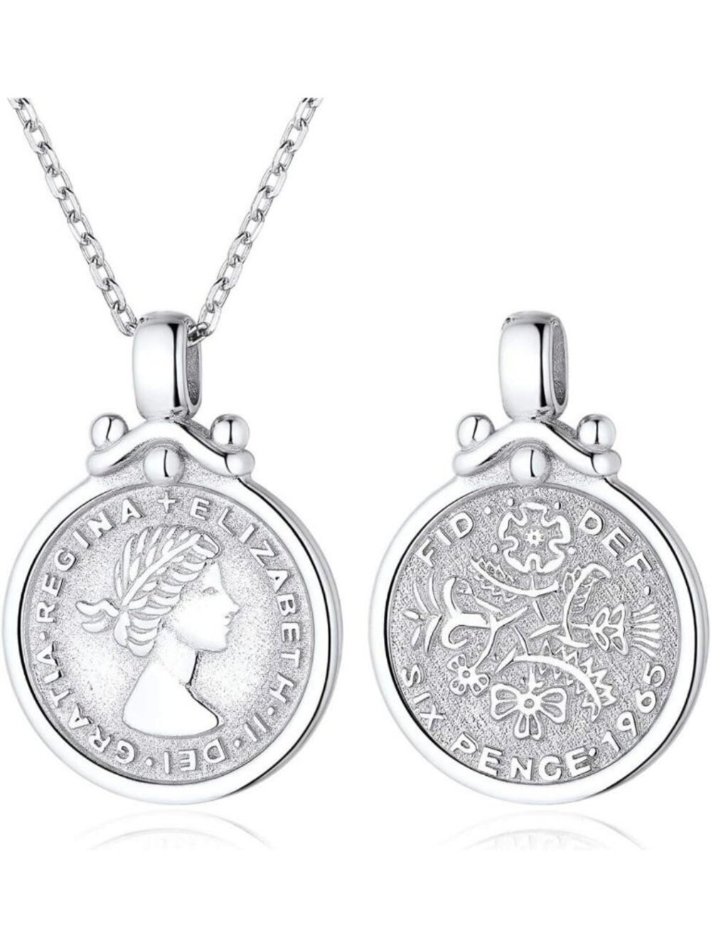 Dainty Vintage Coin Pendant Necklace in Sterling Silver - Chic Round Disc